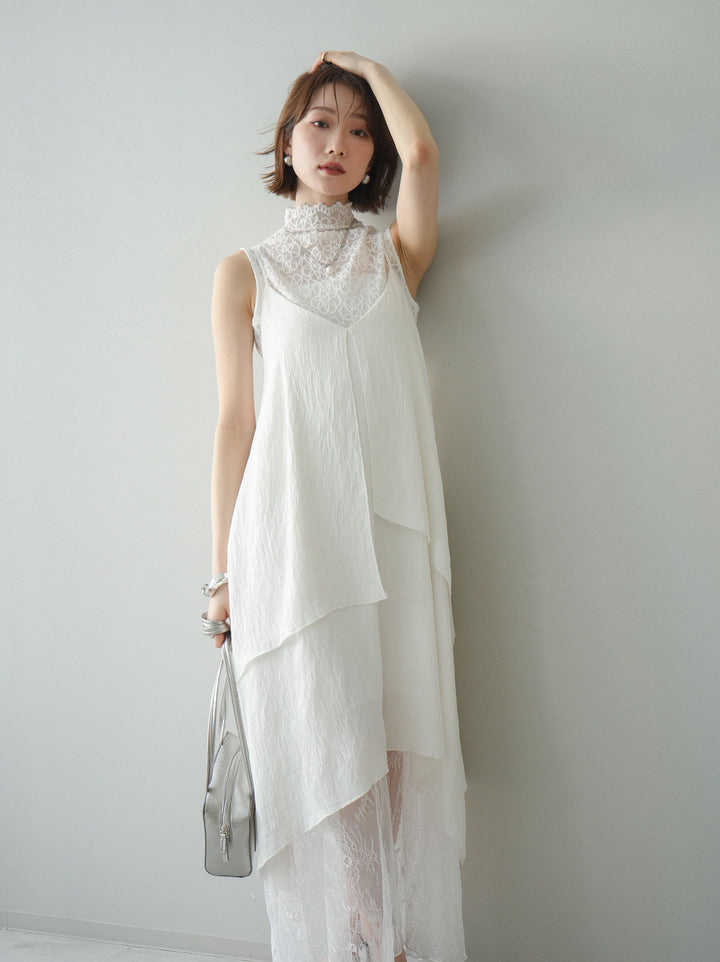 [予約]レース切替アシンメトリーワンピース/white