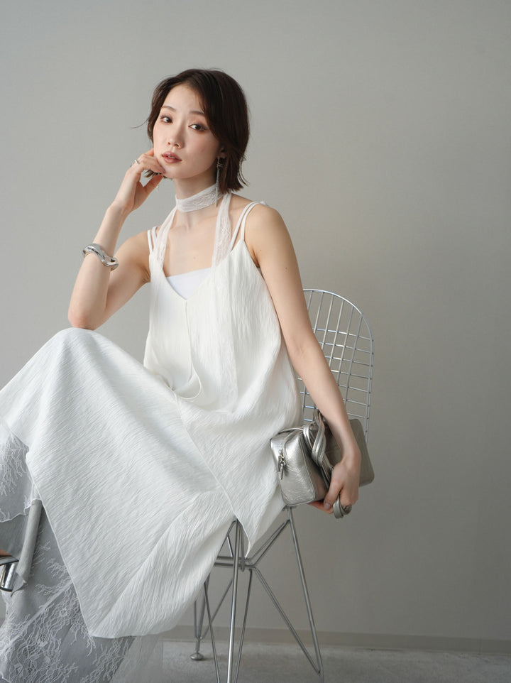 [予約]レース切替アシンメトリーワンピース/white