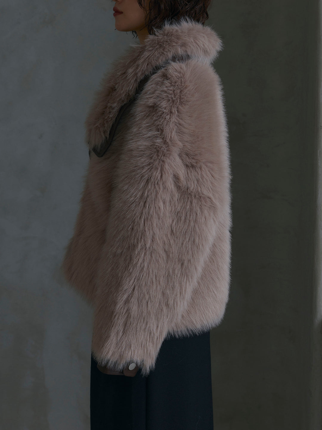 [予約]レザーコンビショートファーコート/beige