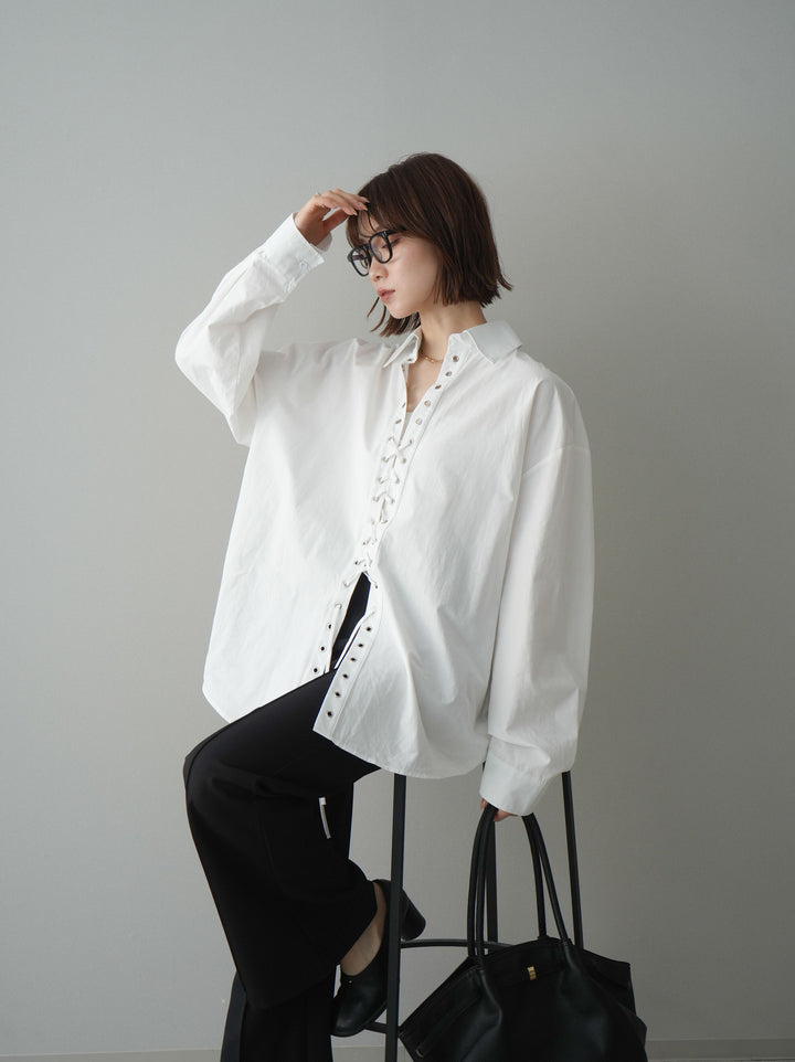 [予約]レースアップブロードシャツ/white
