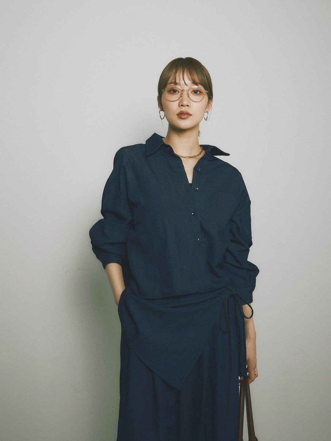【Allure】[SET]ラップ付テンセルシャツSET UP +ラップ付テンセルシャツSET UP (2set)