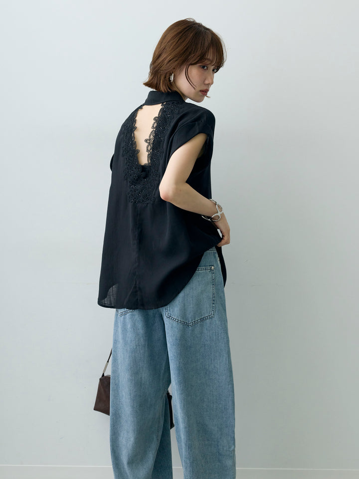 [予約]バックレースフレンチシャツ/black