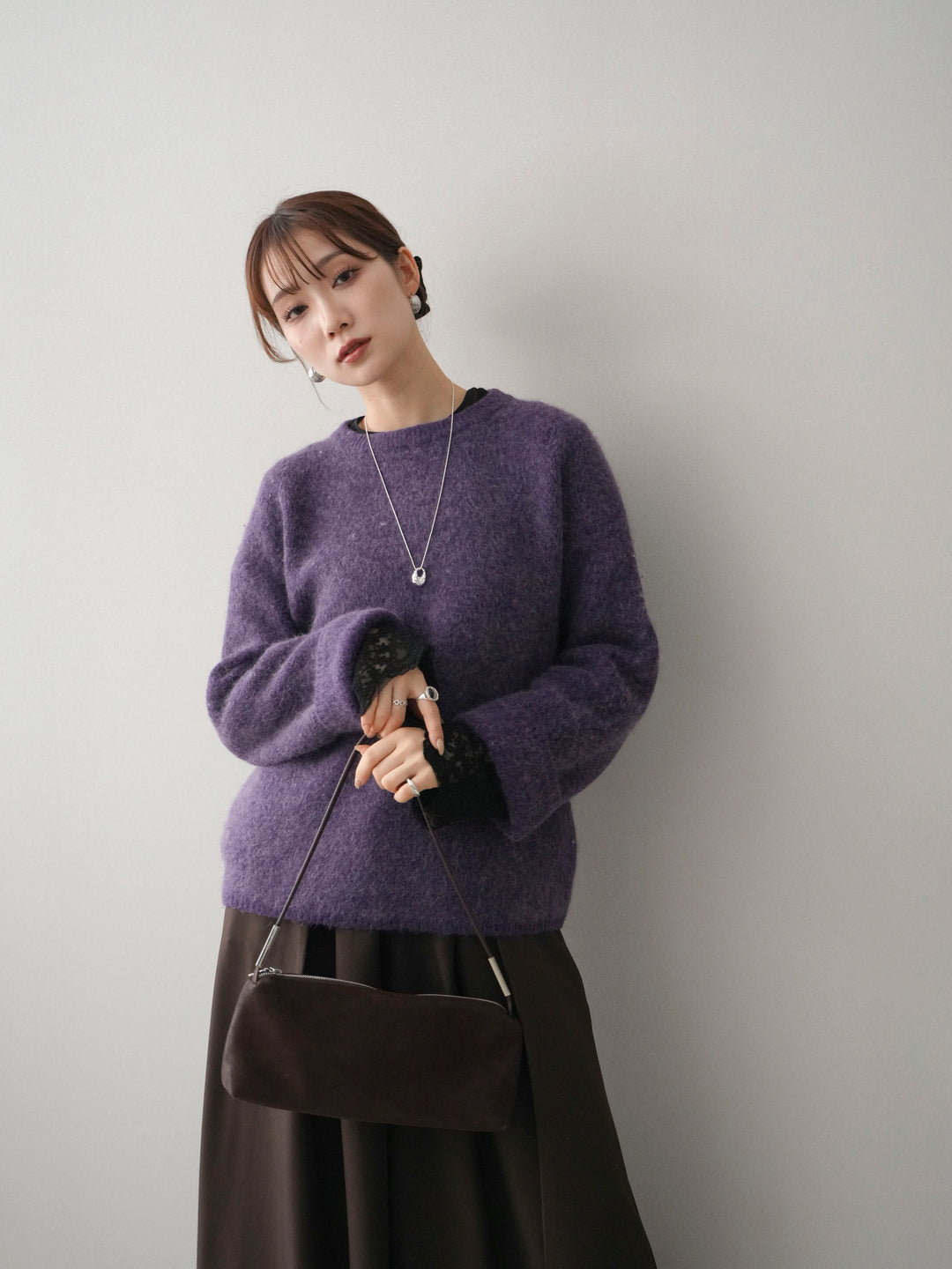 [予約]アンゴラタッチクルーネックニットプルオーバー/purple