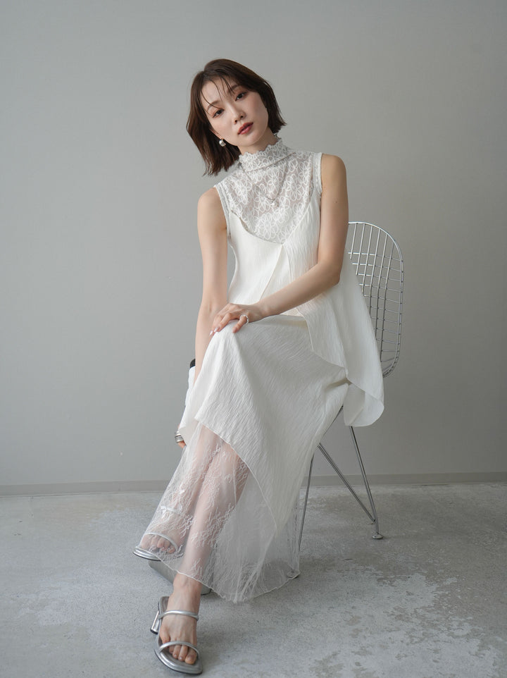 [予約]レース切替アシンメトリーワンピース/white