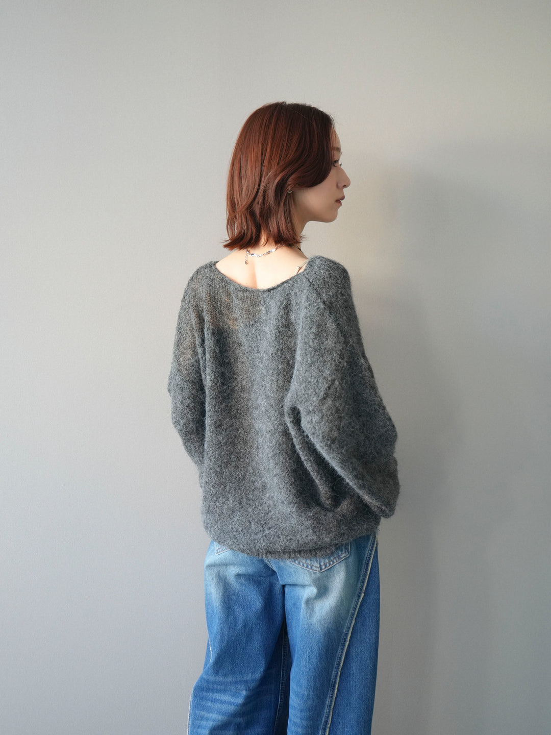 [予約]透かしデザインニットプルオーバー/charcoal