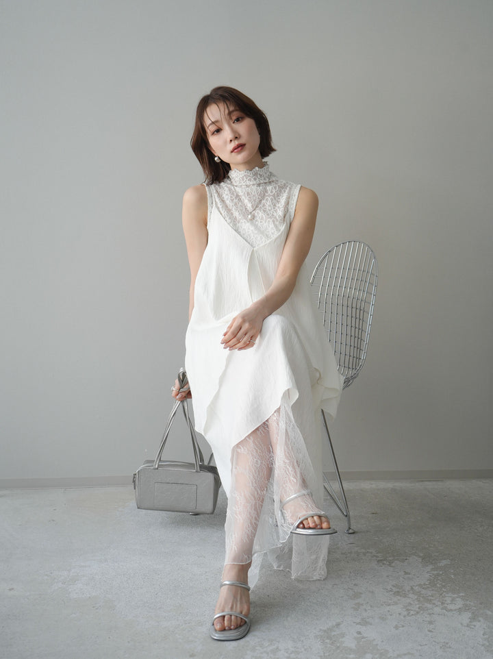 [予約]レース切替アシンメトリーワンピース/white