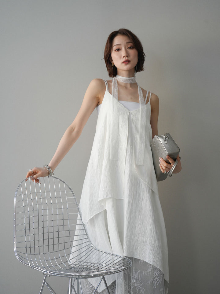 [予約]レース切替アシンメトリーワンピース/white