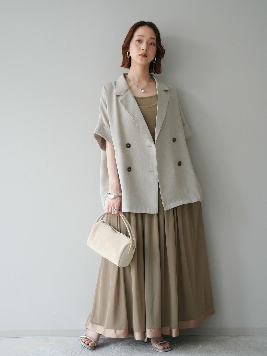 [予約]サテンヘムシアーフレアスカート/beige