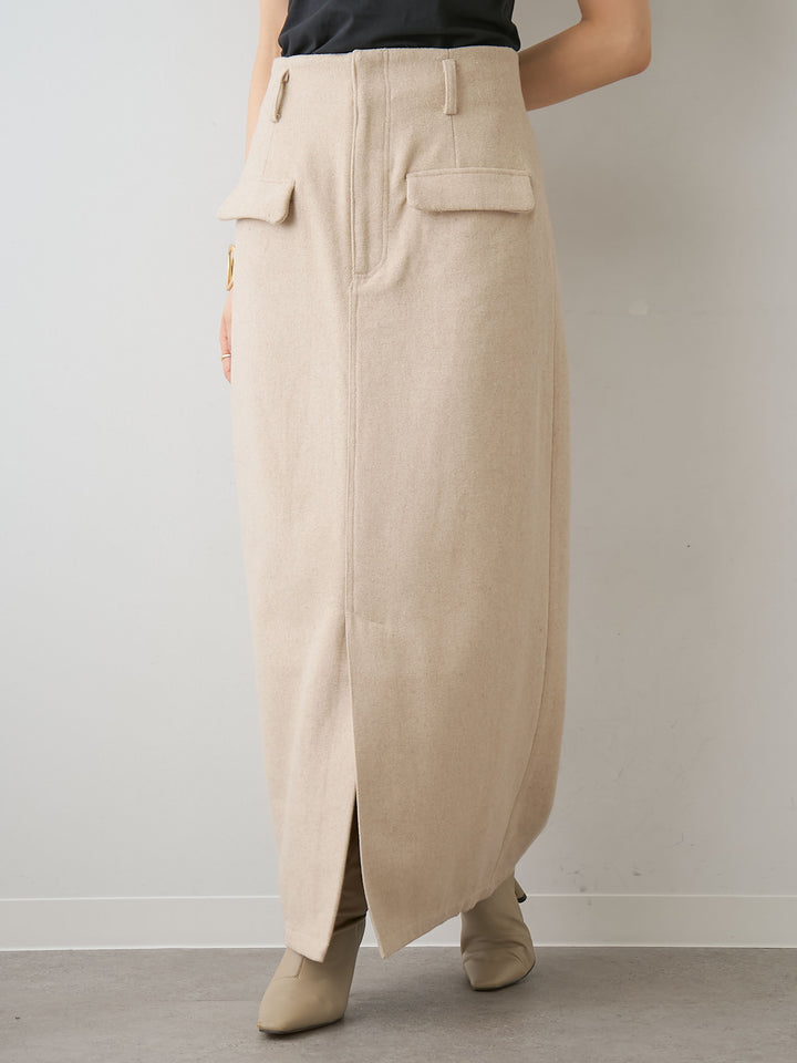 [予約]メルトンフラップ付ストレートスカート/beige