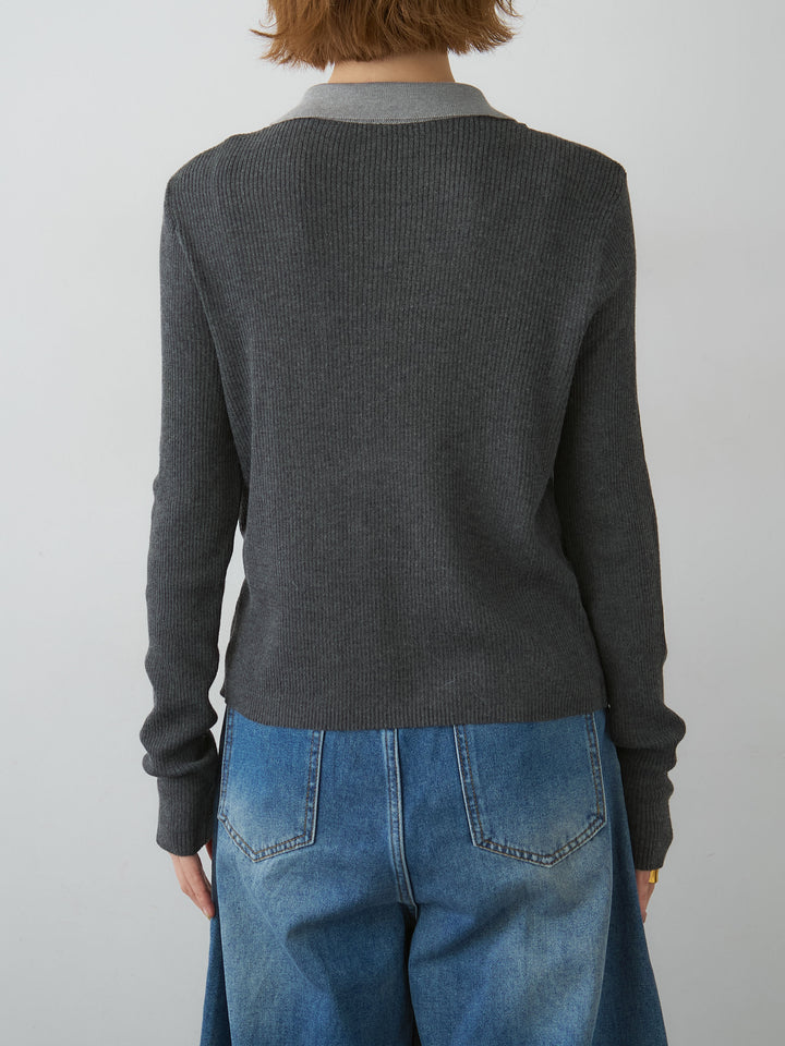 [予約]フロントレイヤードデザインリブニットシャツ/darkgray