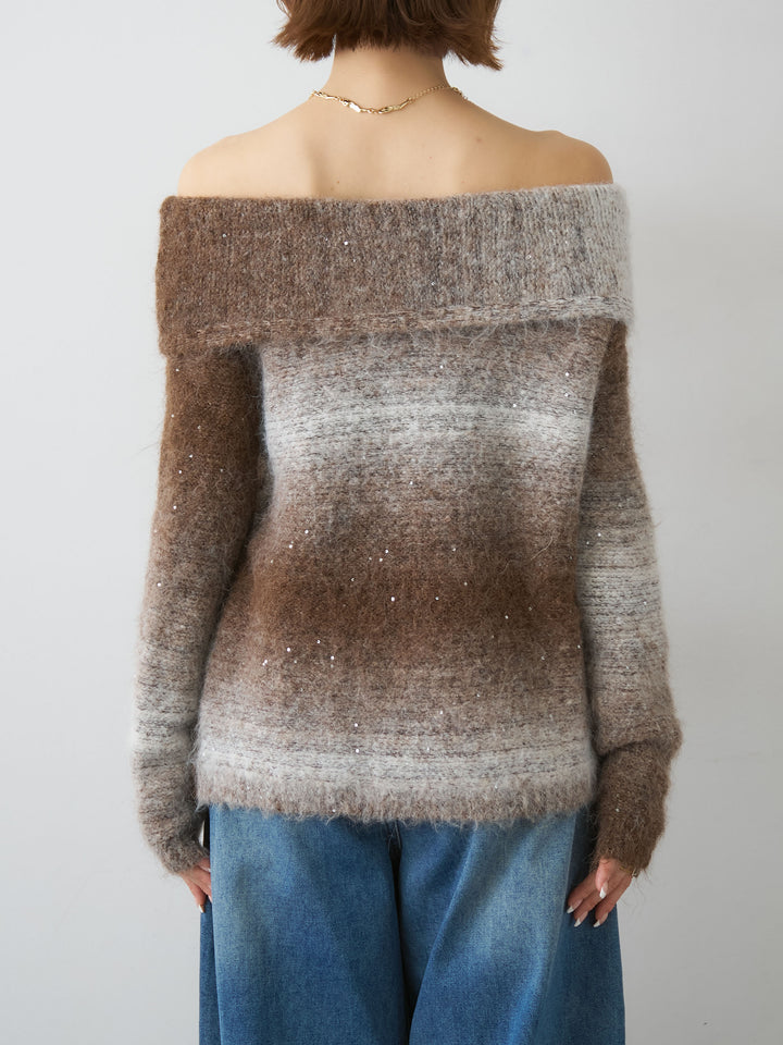[予約]オフショルグラデーションニットトップス/brown