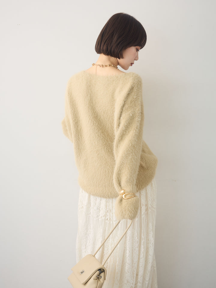 [予約]シャギーVネックニットトップス/beige