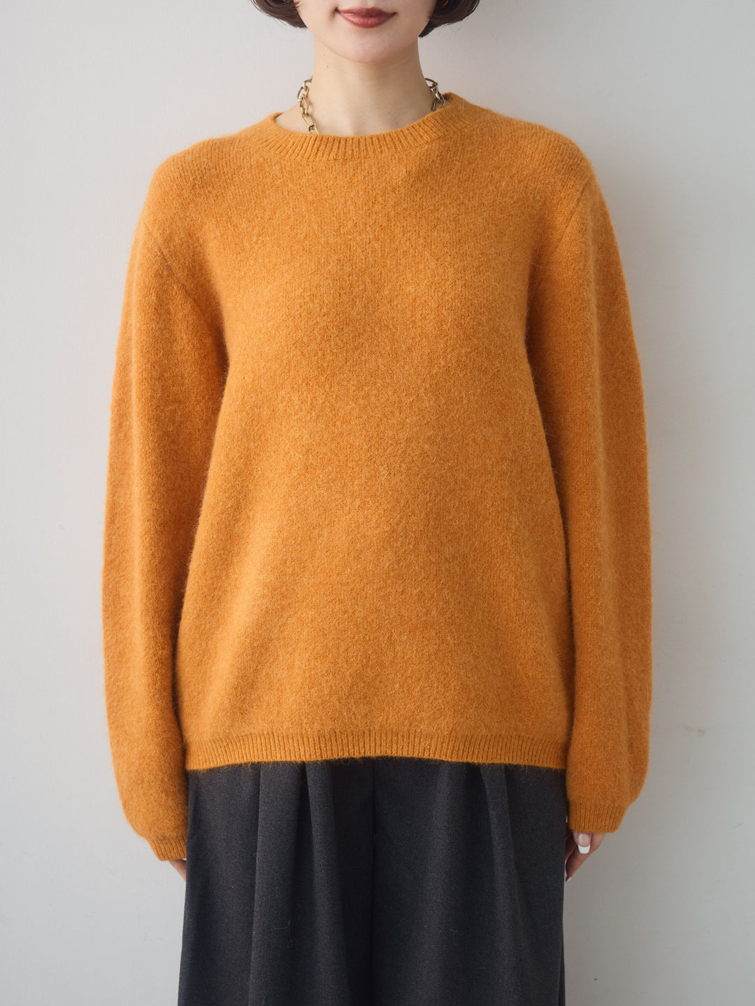 [予約]ソフトヘアリークルーネックニットトップス/orange