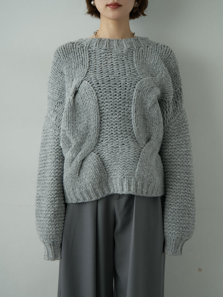 [予約]チャンキーケーブルニットトップス/gray
