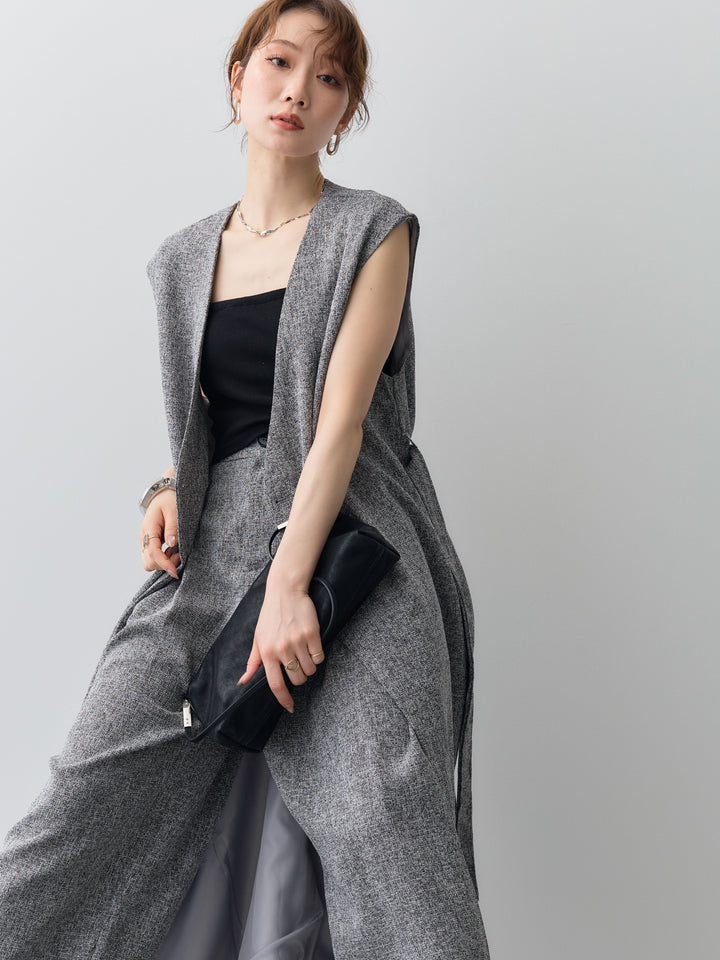 [SET]ミックススラブロングジレ＆タックパンツSET UP(2SET)