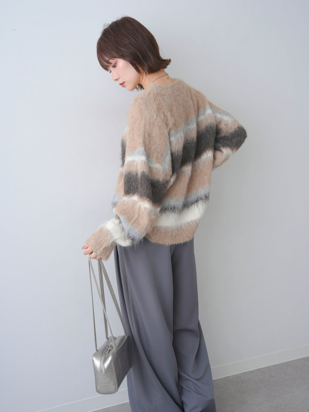 [予約]カラフルボーダーシャギーニットプルオーバー/beige