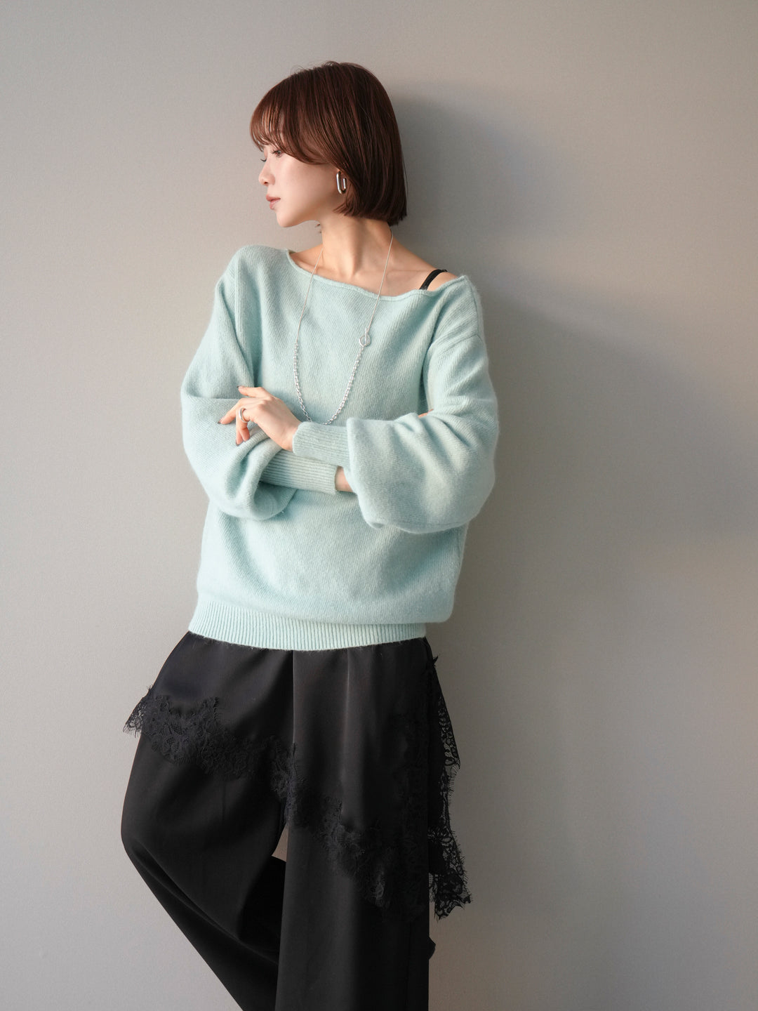 [予約]アンゴラボートネックニットプルオーバー/blue