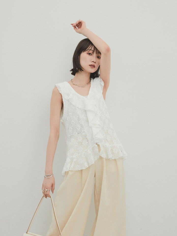 [SET]テープヤーンラッフルノースリトップス+テープヤーンラッフルノースリトップス(2set)