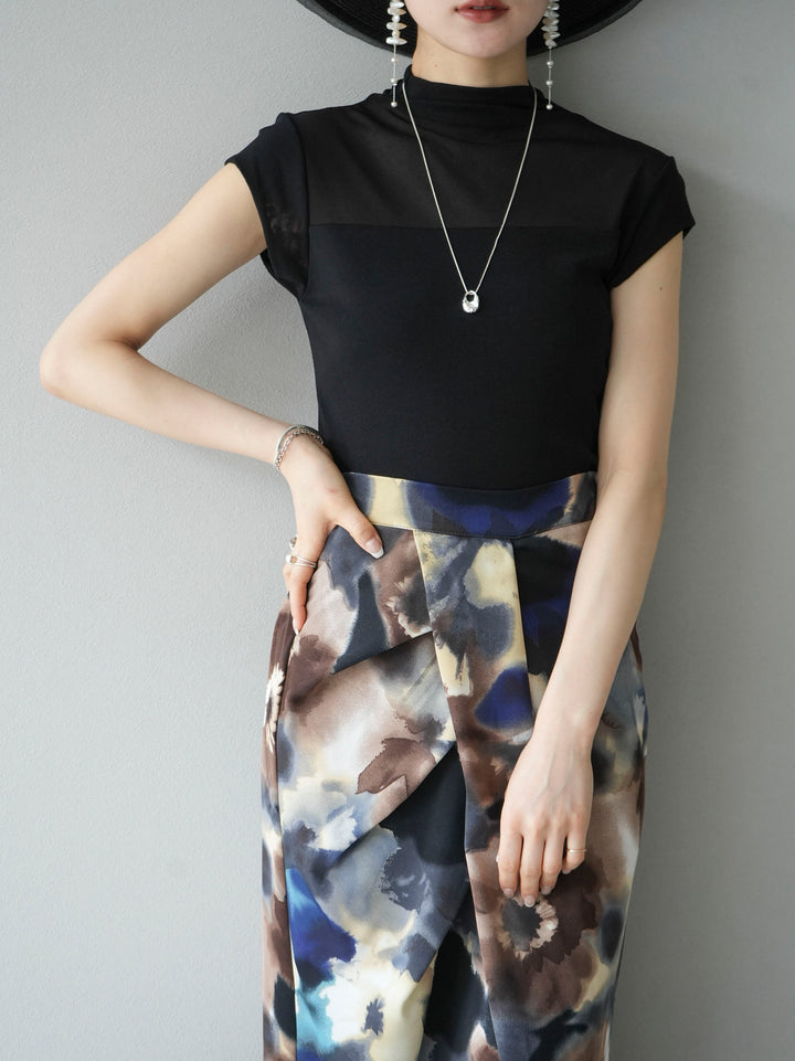 [Pre-order] Sheer Switching Stretch Top/Black
