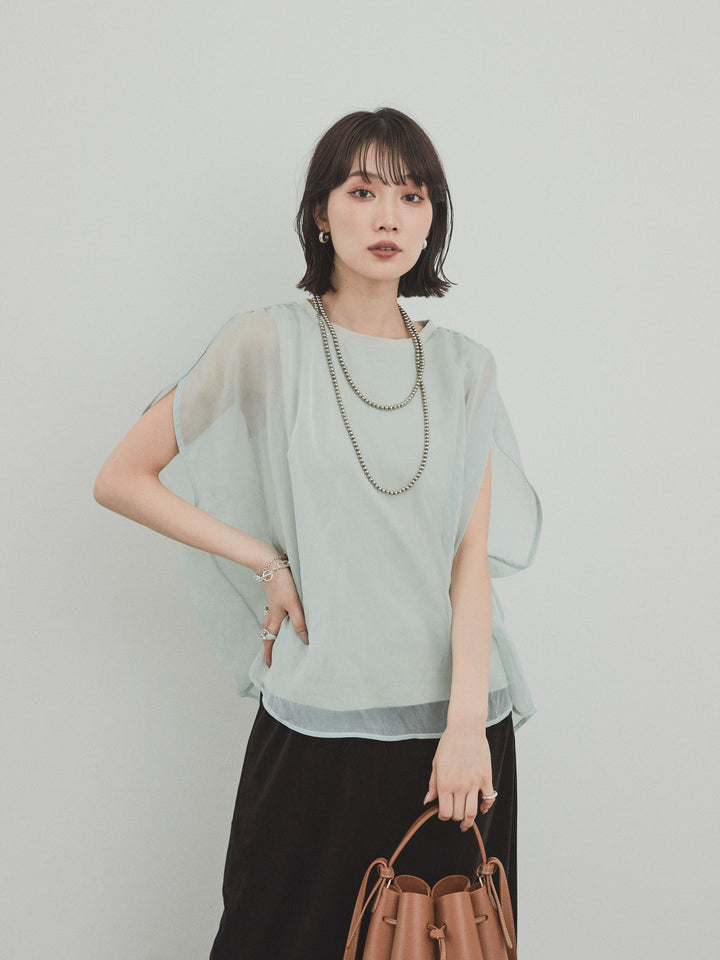 [予約]コンパクトスムースシアーレイヤードトップス/ミント
