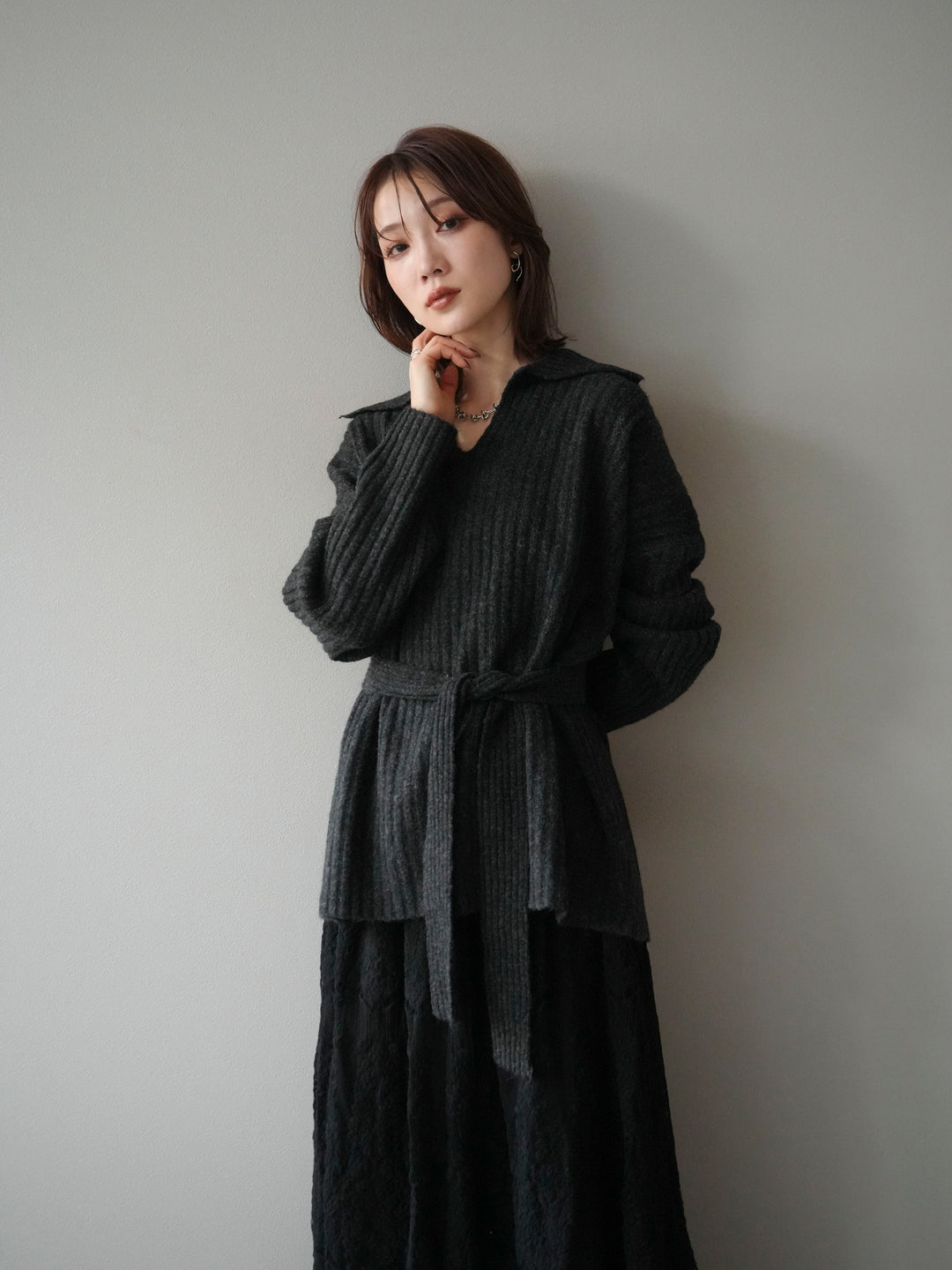 [予約]ワイドリブポロニットプルオーバー/darkgray