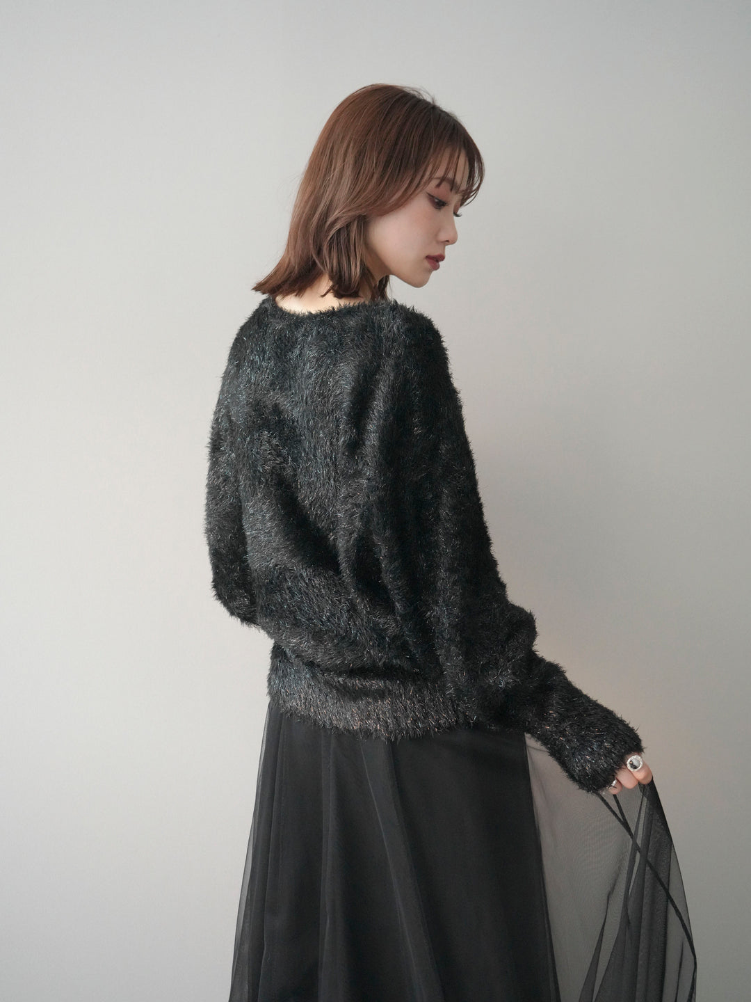 [予約]ラメシャギードルマンニットプルオーバー/black