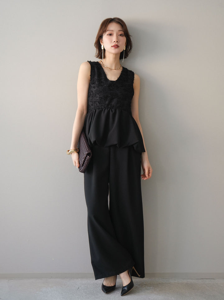 [予約]ジャガードレースぺプラムドッキングサロペット/black