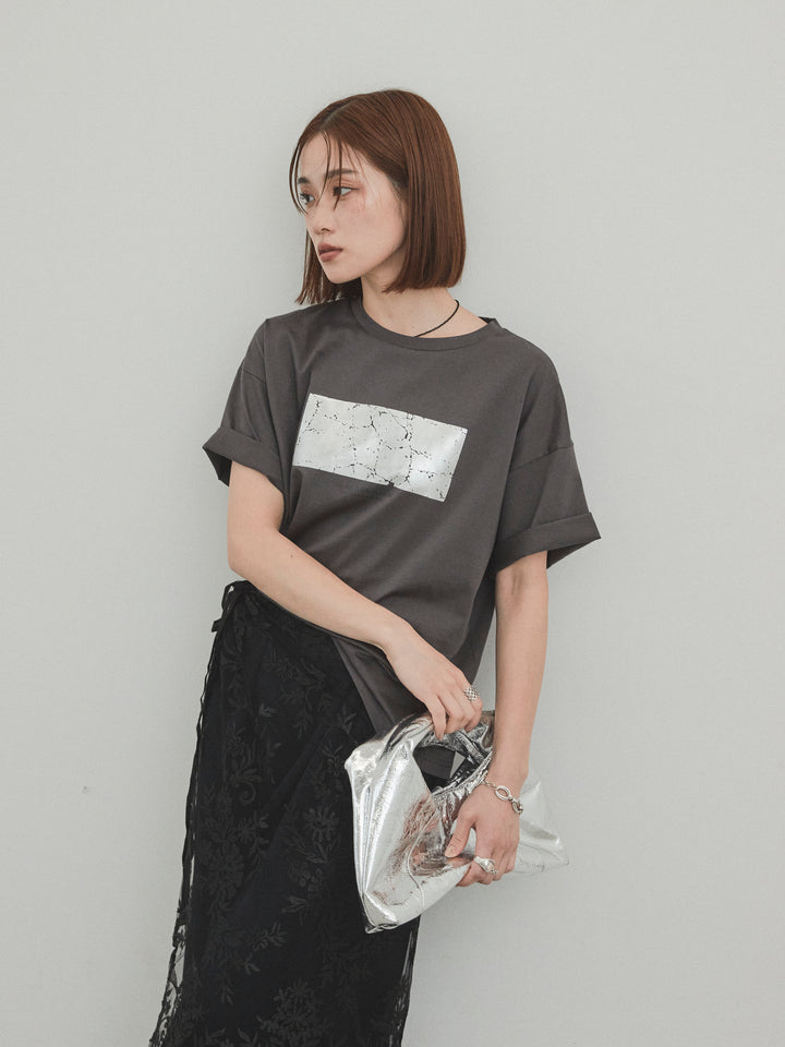 [SET]箔プリントドライタッチコットンTEE +チュールジャガードラップロングスカート(2set)