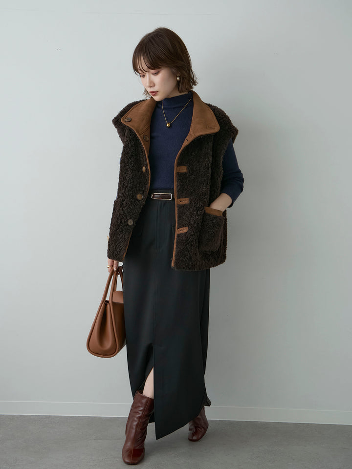 [予約]リバーシブルムートンライクオーバーベスト/brown