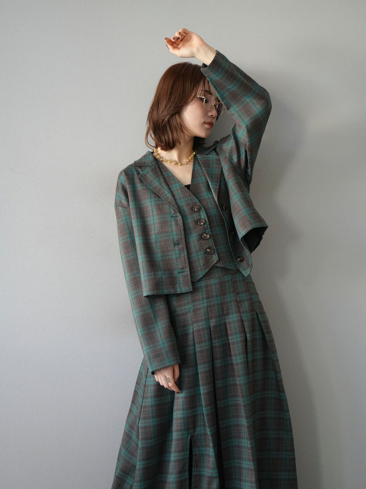 [予約]チェック柄ショートジャケット/グリーン