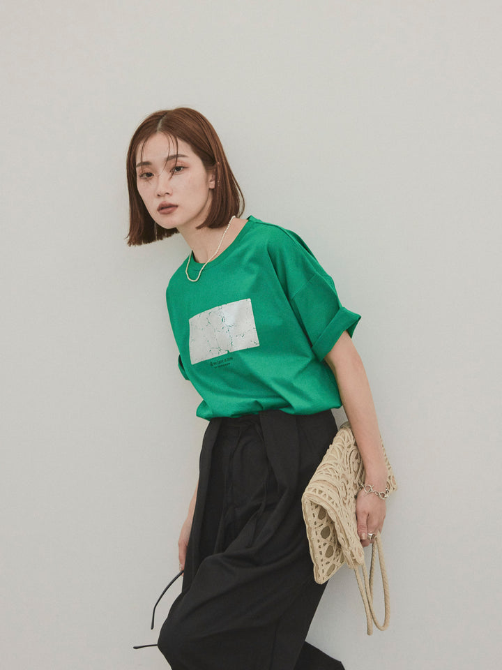 [SET]箔プリントドライタッチコットンTEE +デザインループサイドタックパンツ(2set)