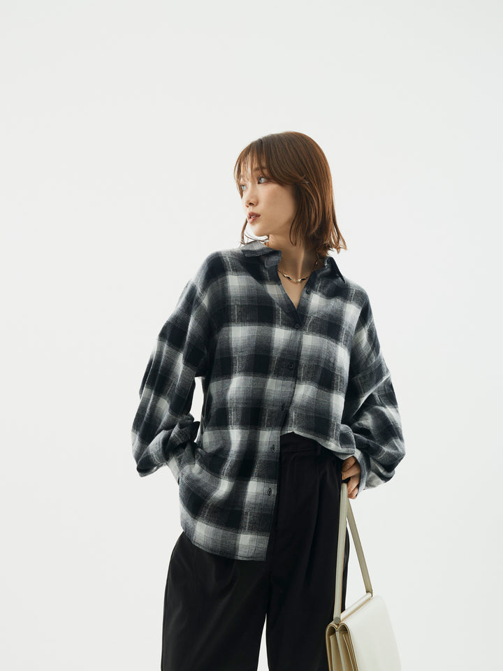 【Allure】[SET]オンブレチェックオーバーシャツ+タフタワイドカーブパンツ(2set)