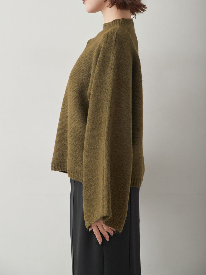 [予約]ワイドスリーブボトルネックニットトップス/khaki