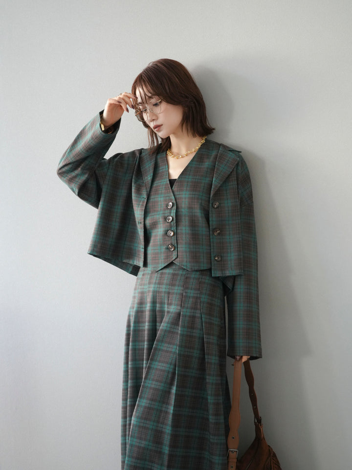 [予約]チェック柄ショートジャケット/グリーン