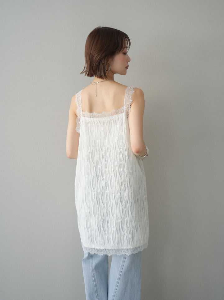[予約]レース切替ジャガードニットロングキャミソール/ivory