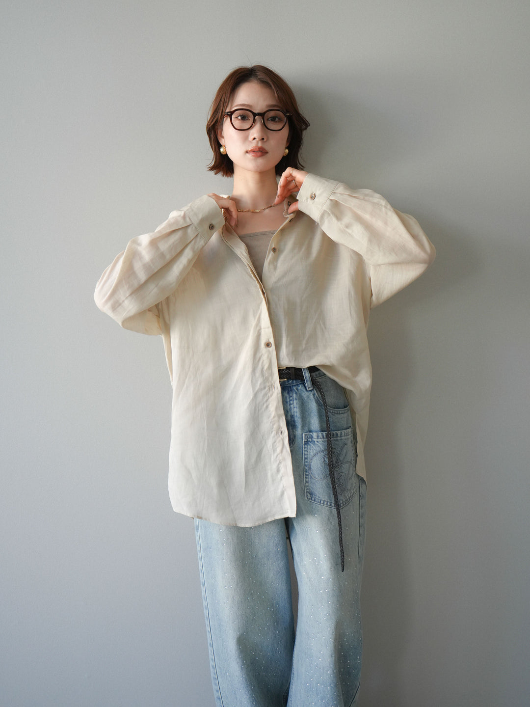 [予約]バックオープンツイストシャツ/beige