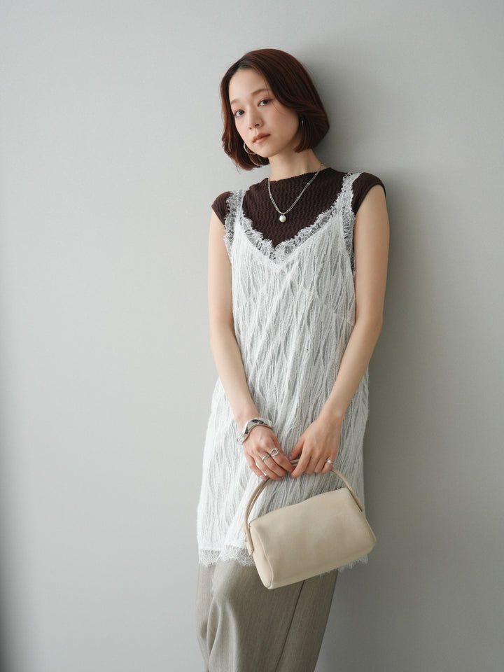 [予約]レース切替ジャガードニットロングキャミソール/ivory