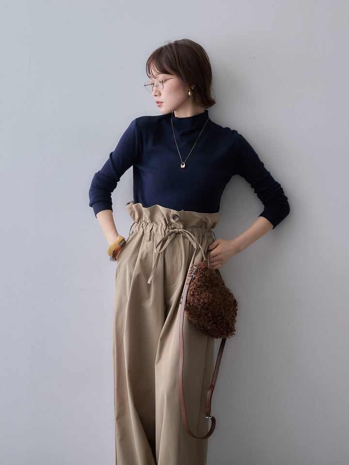 [予約]モックネックリブスリムニットトップス/navy
