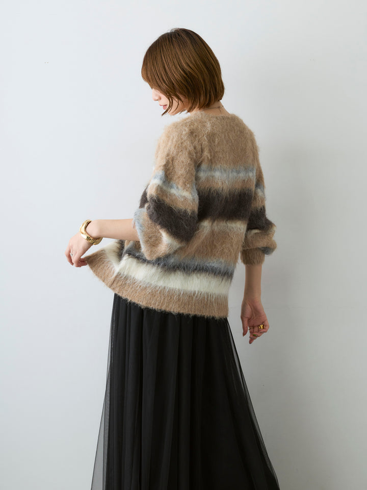 [予約]カラフルボーダーシャギーニットプルオーバー/beige