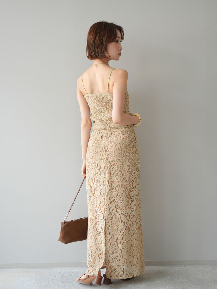 [SET]フルレースキャミ＆IラインスカートSET UP/beige