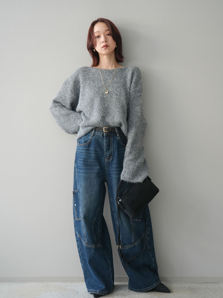 [予約]カーゴデザインコクーンデニムパンツ/navy