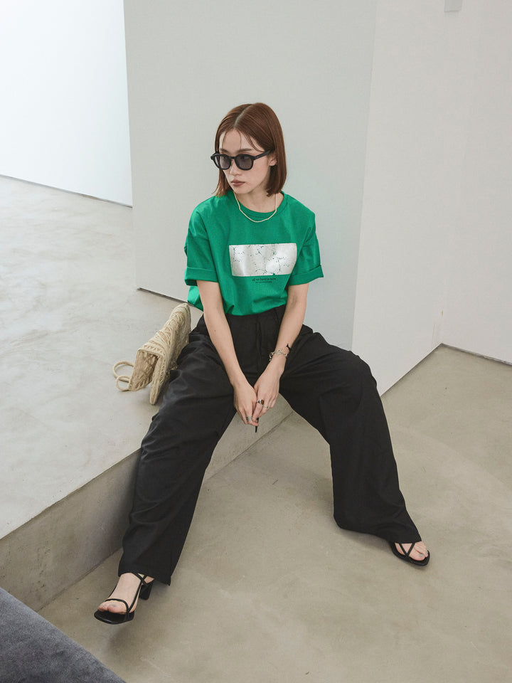 [SET]箔プリントドライタッチコットンTEE +デザインループサイドタックパンツ(2set)