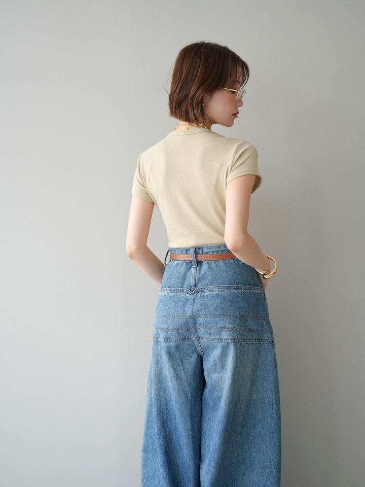 [SET]ドッグコンパクトTEE+ベルト付ボリュームデザインデニム(2set)