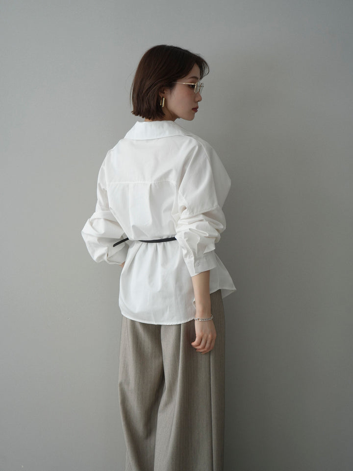 [予約]ベルト付サイドプリーツスキッパーブラウス/white