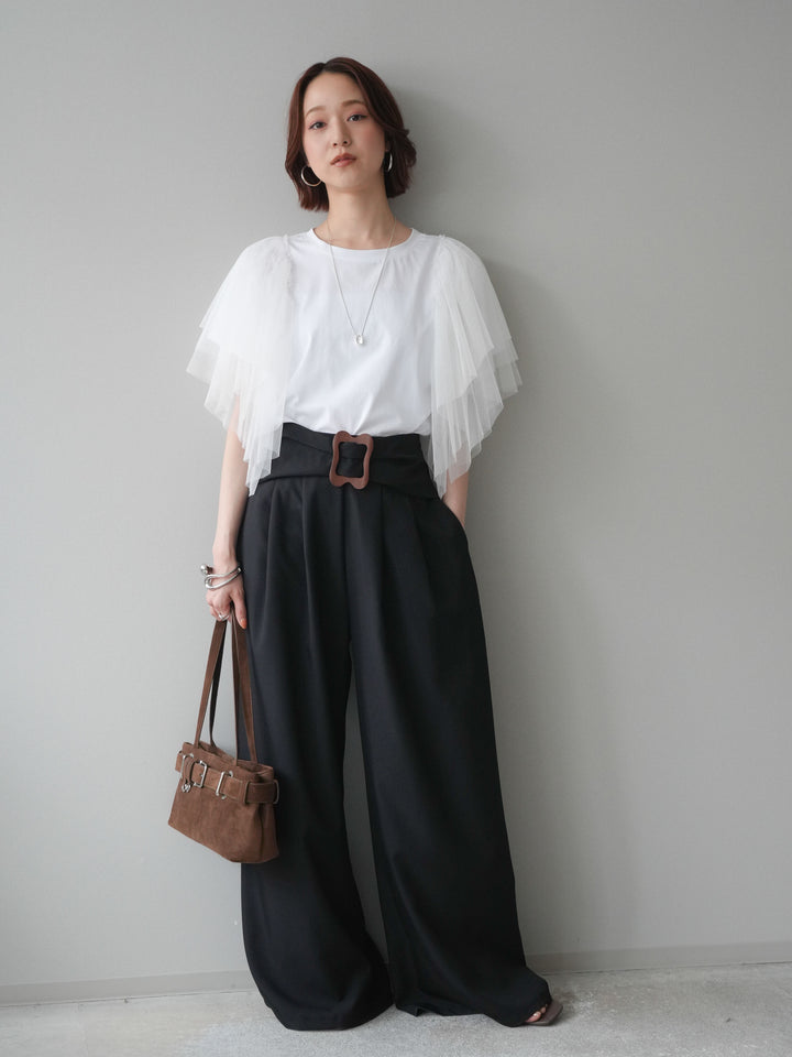 [予約]バックルポイントワイドパンツ/black