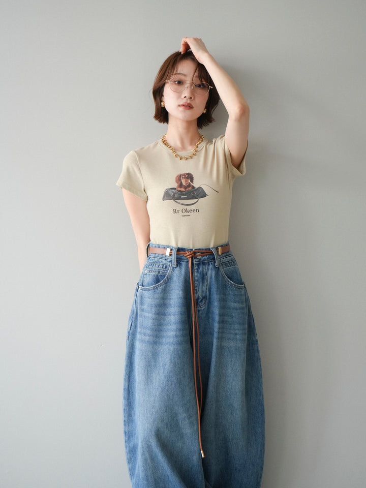 [SET]ドッグコンパクトTEE+ベルト付ボリュームデザインデニム(2set)