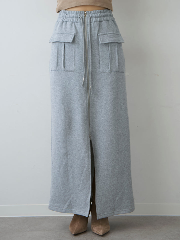 [予約]フロントZIPポケットデザインスウェットスカート/gray