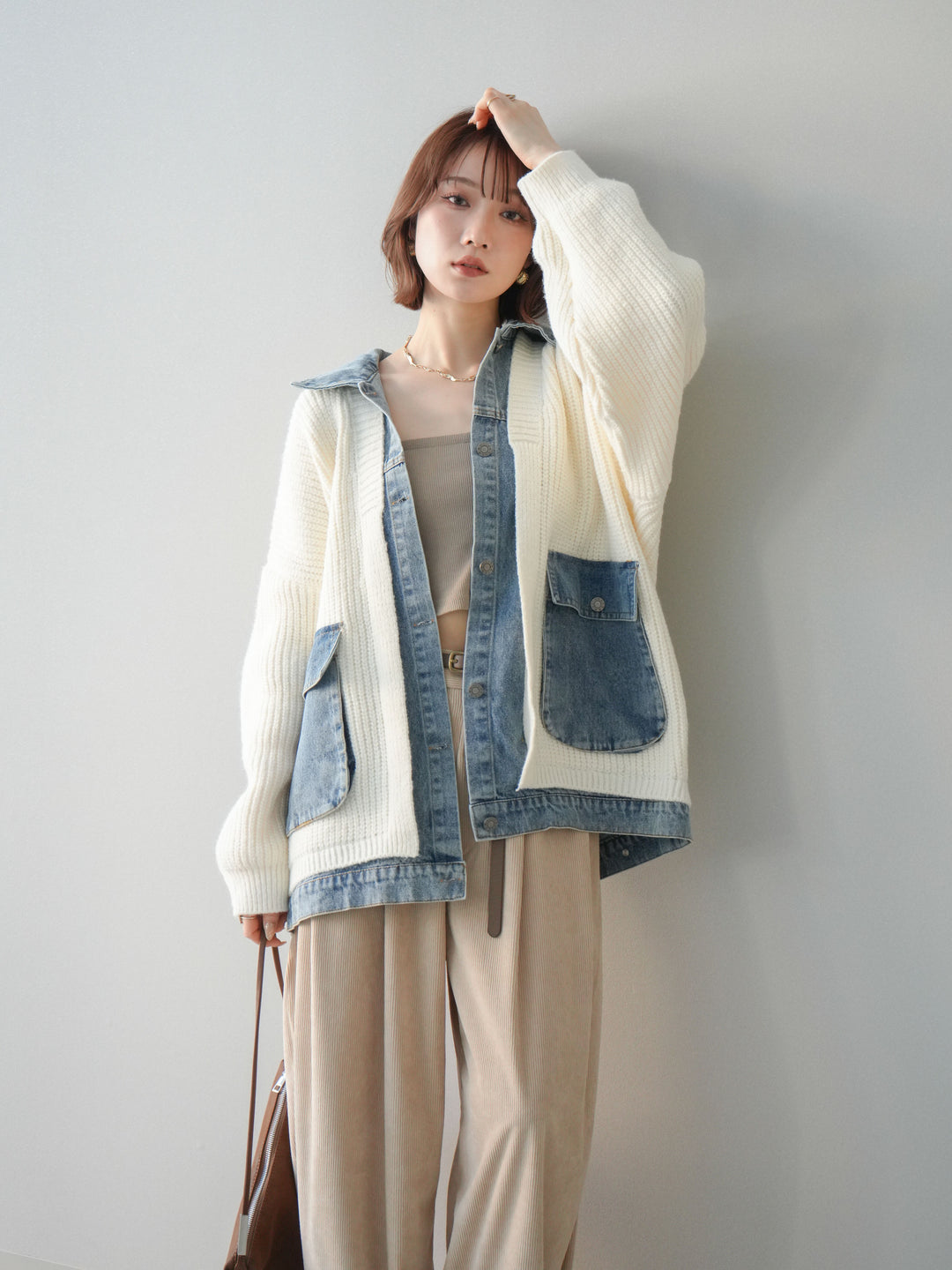 [予約]デニムドッキングオーバーニットジャケット/offwhite