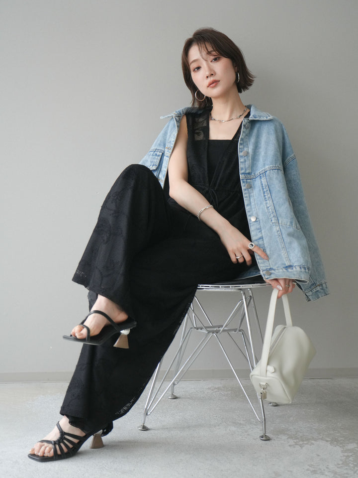 [予約]レース刺繍サロペット/black
