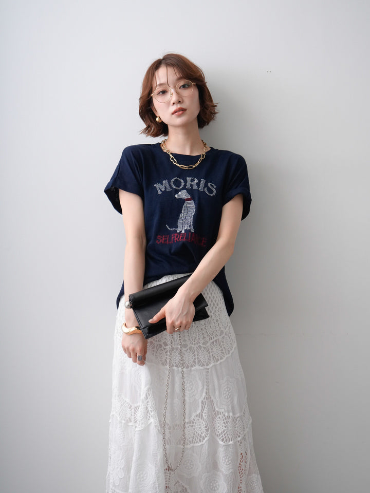 [SET]ドッグエンブロイダリーTEE+クロシェマキシスカート(2set)